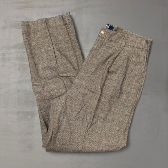 Vintage Polo Ralph Lauren Tartan Plaid Brown Made in USA Dress Chino Pants 32 x - Picture 1 of 7